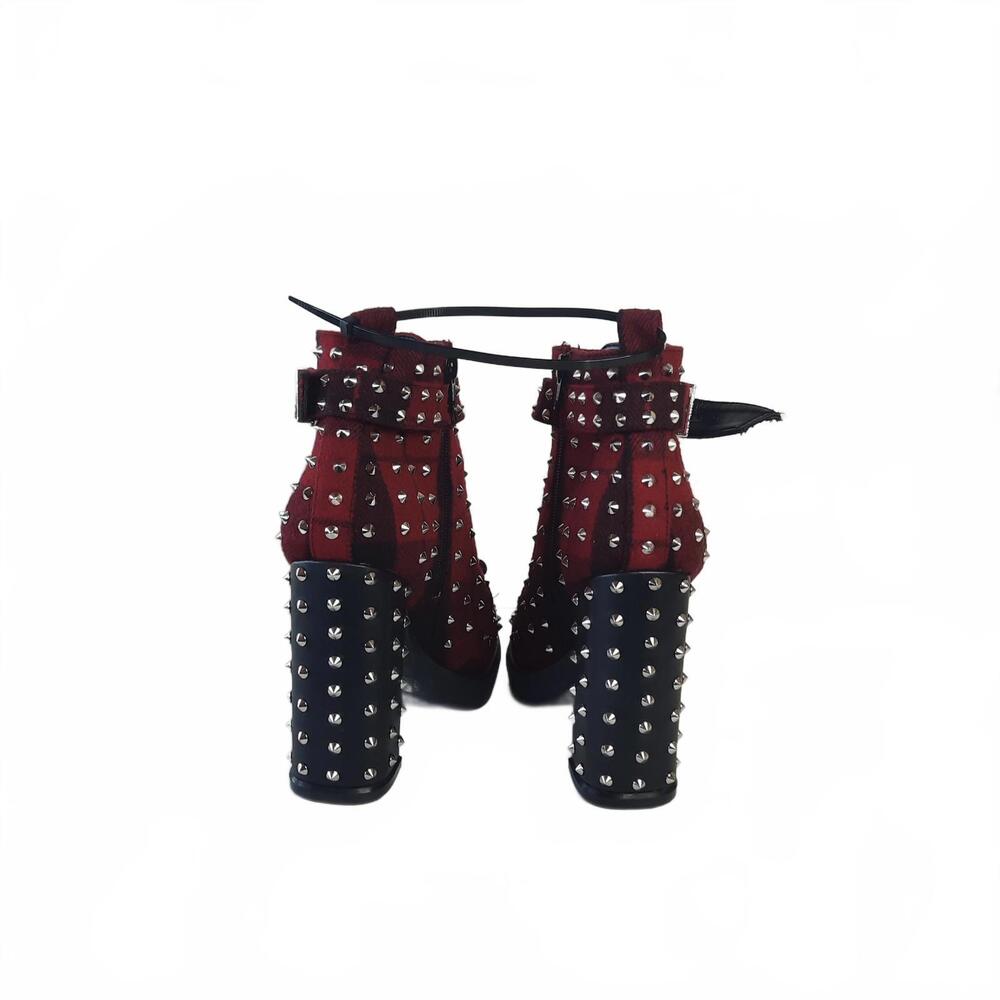 Gianni Bini Red and Black Plaid Studded Chunky Boots Size 7.5 - Picture 4 of 6